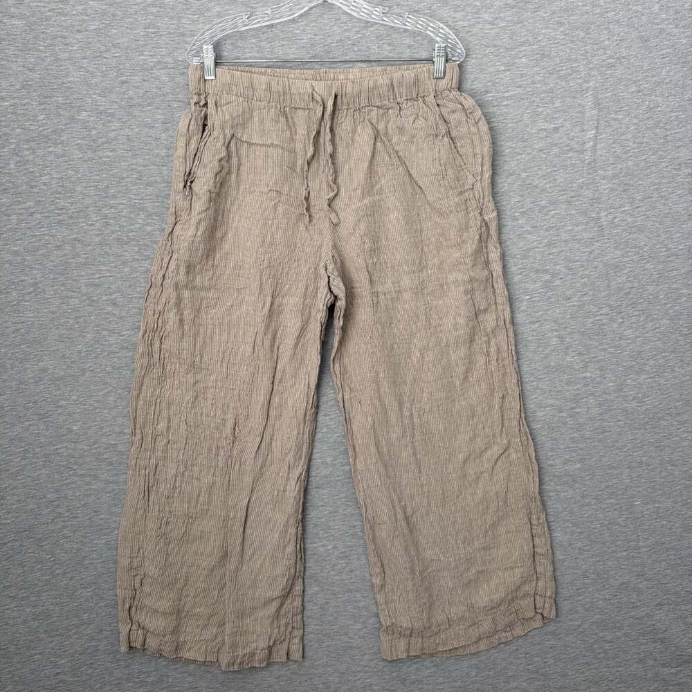 Eileen Fisher Womens Size Small Tan 100% Organic Linen Wide Leg Cropped Pants